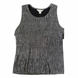 Christopher & Banks Silver Black Metallic Shimmery Holiday Tiered Tank Top Sz L